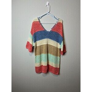 Matthew Williamson Sweater Womens XS Multi Color Crochet Knit Stripe Cotton